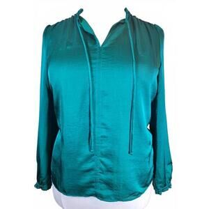 Loft NEW Green Faux Silk/Satin Long Sleeve Tie Neck‎ Blouse XL